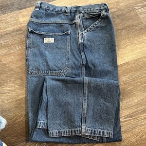 E4)Vintage 90s Baggy Wide Leg Distressed Workwear Route 66 Carpenter Jeans 36/30